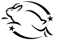 Black and white leaping bunny logo